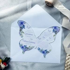 Invitaciones de Acrílico Transparente con Diseño Floral Moderno y Ecológico para Fiesta de Quince Años, con Sobres, Venta al Por Mayor - Product Image 1