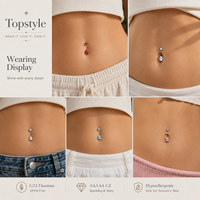Piercing de nombril en titane ASTM F136 avec zircon brillant en forme de goutte d'eau, bijou de corps tendance pour fête