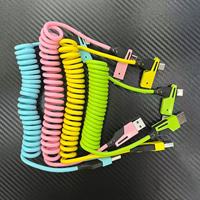 Câble rétractable à ressort enroulé 4 en 1 PD 65W USB Type C à Type C 8 broches charge rapide pour iPhone 16 15 14 13 Samsung Huawei