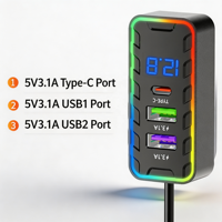 KC-10 Pengisi Daya Mobil Ekspansi Depan/Belakang Multi Port USB Tipe-C/7 Lampu Ambient RGB Warna-warni Pengisian Daya QC/Adaptor Daya Pengisian Daya PD