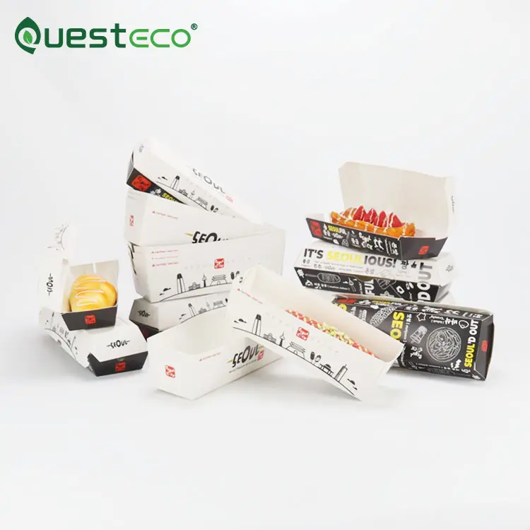 Vendita calda all'ingrosso usa e getta biodegradabile Hot Dog mais da asporto commestibile scatola di carta bianca scatola di imballaggio per Hot Dog