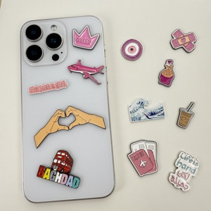 Kim loại cứng mềm men kim loại di động điện thoại di động Sticker nhãn dán huy hiệu kim loại sáng tạo chủ đề màu Hồng điện thoại di động - Product Image 1