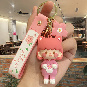 Móc khóa hình cô gái Sakura dễ thương 3D bằng cao su mềm PVC không độc hại, in lụa, kiểu <span class=keywords><strong>Kawaii</strong></span>, mặt dây treo túi xinh xắn, họa tiết hoa anh đào hoạt hình - Product Image 6