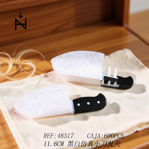 Petite pince à cheveux 11,6 cm, noire et blanche, design réaliste de couteau, épingle à cheveux - Product Image 3