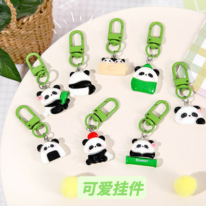 Panda <b>Keychain</b> Resin Cartoon Carabiner Keyring Portable Gift For Students And Friends - Product Image 2