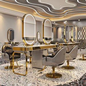 Station de coiffure avec miroir et armoire intégrés, comptoir en marbre pour la coloration des cheveux - Product Image 4