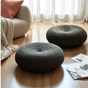 Cojín tejido a mano, tapete de tatami de cuerda de algodón, taburete para sentarse en el suelo, para sala de estar, balcón, color sólido, juego de 2 - Product Image 1