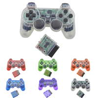Manette sans fil 2,4 G pour PS2, transparente, double vibration, pour PS2