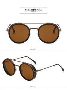 Lunettes de soleil polarisées rondes rétro <span class=keywords><strong>vintage</strong></span> 2026 unisexe, petite monture métallique à <span class=keywords><strong>double</strong></span> pont, verres TAC, noir brillant/marron - Product Image 6