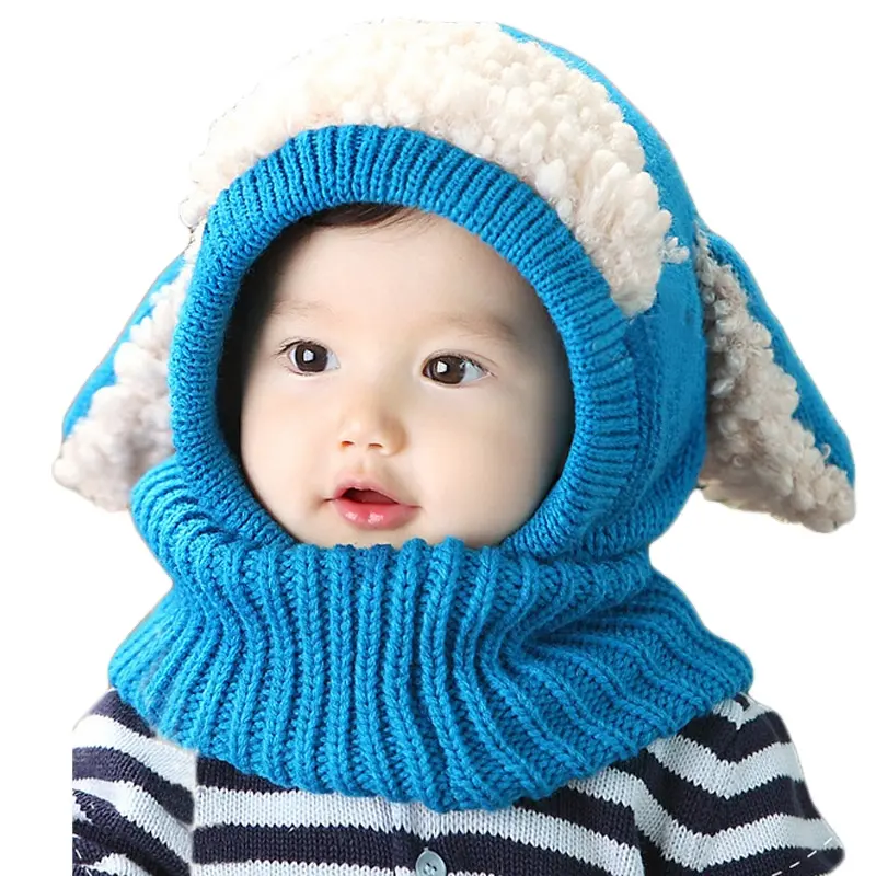 子供のための冬の帽子女の子男の子赤ちゃんウサギの耳ニット帽子供かぎ針編み暖かいベビーキャップフード付きスカーフセット