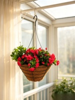 Panier suspendu en fil de ciment Carol Simple, support en fil droit, doublure en fibre de coco, style américain, pour plantes d'extérieur/intérieur