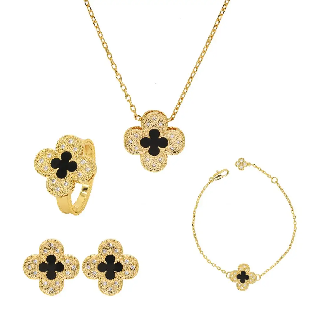 New hot four-leaf clover light luxury senior design sense necklace ring earrings bracelet set