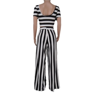 Ensemble deux pièces pour femmes, haut court rayé décontracté élégant d'été avec pantalon large - Product Image 4