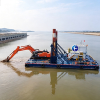 Plateforme flottante pour excavatrice de 20 tonnes en acier AH36 avec hélices stabilisatrices pour opérations en zone humide et en rivière peu profonde