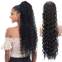 Queue de cheval synthétique bouclée crépue de 28 pouces avec cordon de serrage # Extensions de cheveux pour femmes, aspect naturel 1B, mat, résistantes à la chaleur, pour un usage quotidien