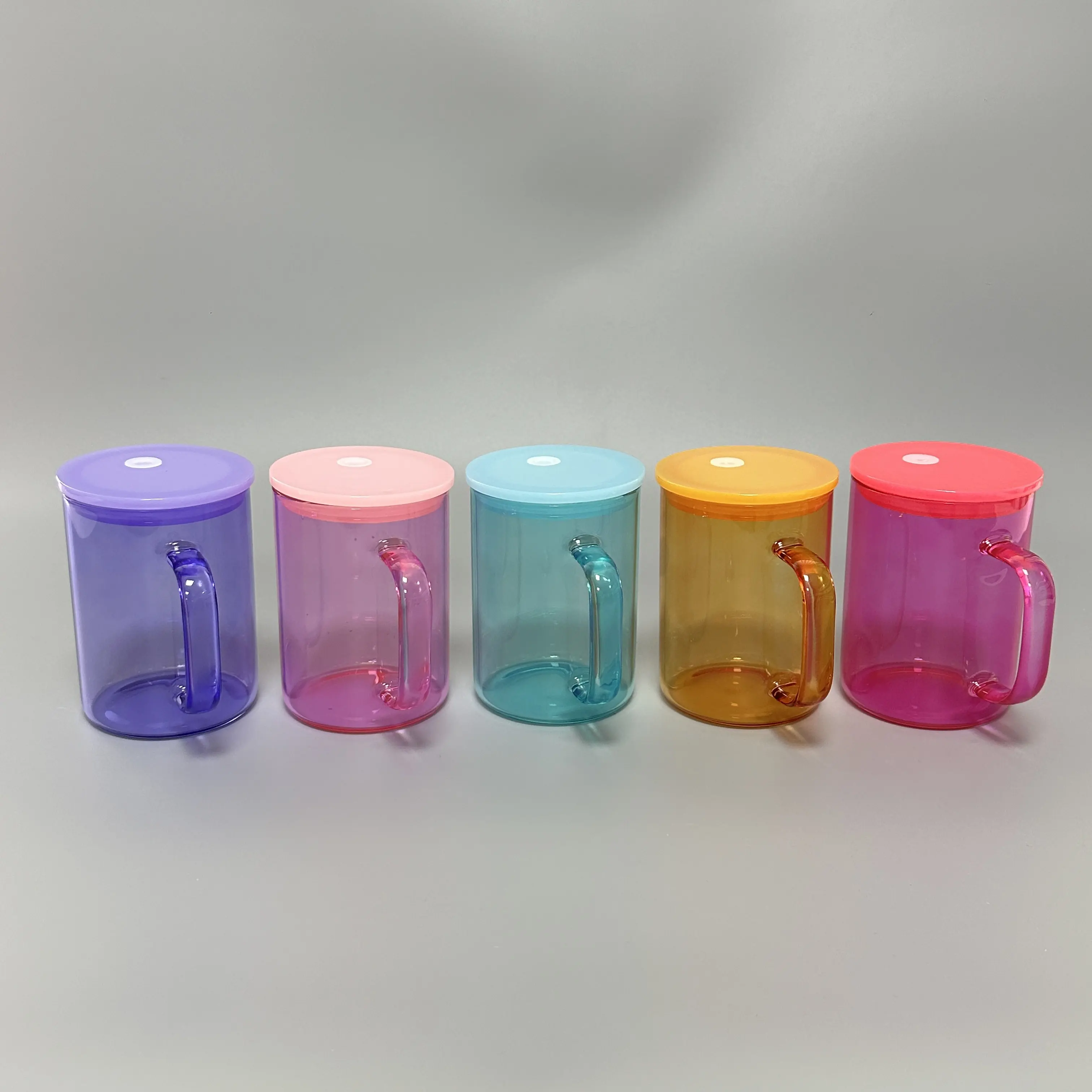 US warehouse clear frosted jelly candy 17oz mug sublimation blanks glass can tumbler cup with handle and colored PP lids