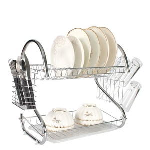 Égouttoir à vaisselle à 2 niveaux en acier inoxydable - Avec porte-couverts et porte-gobelets, <span class=keywords><strong>bac</strong></span> de récupération d'eau inclus, facile à nettoyer et à ranger dans la cuisine ou près de l'évier - Product Image 1