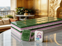 En stock: Juego de Mahjong de lujo de 160 fichas de acrílico grabado de 4 capas, verde esmeralda, con diseño de puesta de sol americana, de 1.26*0.95*0.63 pulgadas, para venta al por mayor.