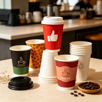 Gobelets en papier jetables à paroi simple ou double avec couvercles, logo personnalisé imprimé, couvercles PP 12/16 oz pour café, bubble tea, jus, smoothie, café