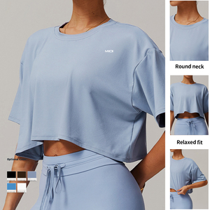 Gran oferta, Chaleco corto de manga corta para <span class=keywords><strong>mujer</strong></span>, camisetas activas para deportes al aire libre y Fitness, camiseta para correr - Product Image 4