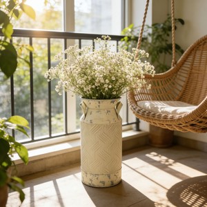 Vasos de Ferro Forjado Estilo Pastoral Europeu-Americano, Vasos de Flores com Acabamento Envelhecido, Decorações para Sala de Estar, Varanda e Jardim - Product Image 1