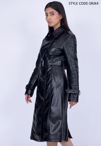 Nuevo estilo, abrigo de cuero con botones explosivos para mujer, abrigo largo ajustado, gabardina de cuero de gran tamaño para mujer y conjunto de mujer - Product Image 3