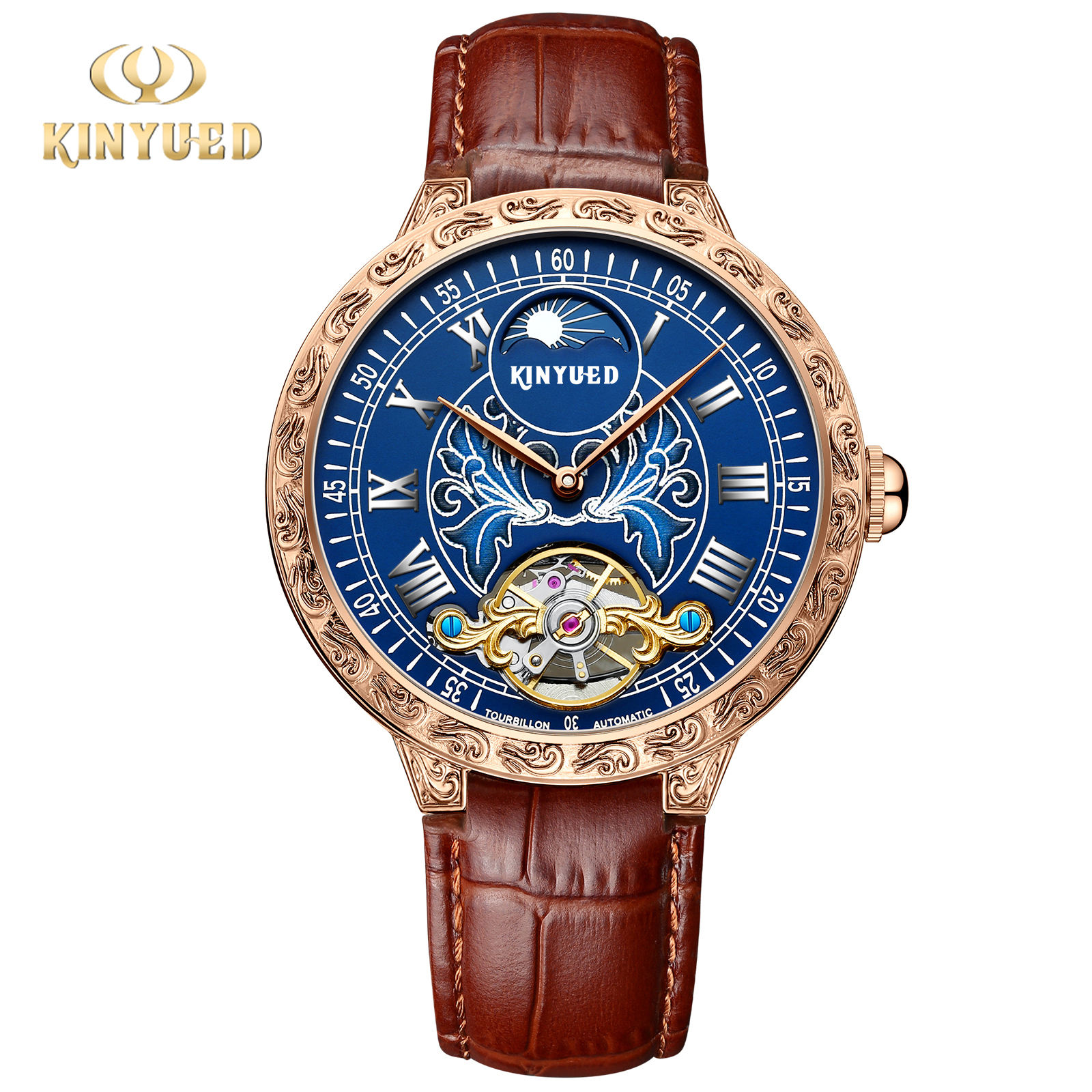 Cadran bleu + étui doré + bande marron