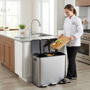 Bidone per Riciclaggio <span class=keywords><strong>a</strong></span> Pedale con 3 Scomparti da 45L, 3x15L in Acciaio Inox con Chiusura Morbida, Cestino Triplo per Cucina, Casa, Ufficio - Product Image 1