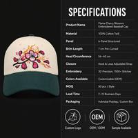 Casquette de baseball personnalisée en sergé brodé motif fleur de cerisier Sakura, ajustable, pour femme, style streetwear, vente en gros, OEM