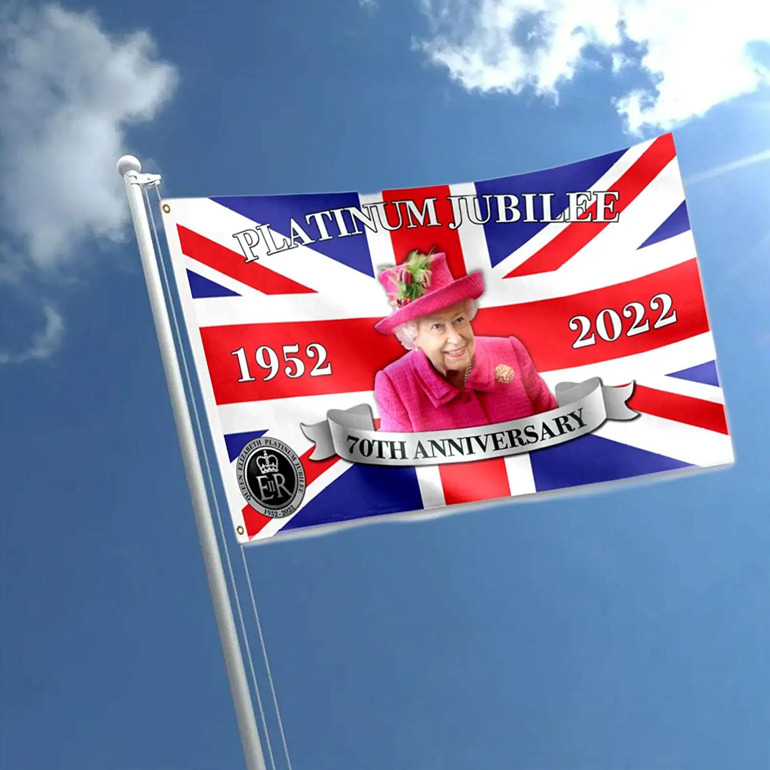 3x5ft Polyester özel dayanıklı Queens Palatum Jubilee bayrakları kraliçe Elizabeth 70th yıldönümü