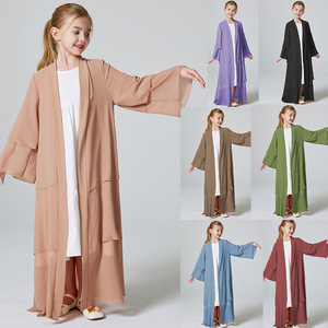 Meilleure vente Look Vintage trois couches en mousseline de soie Kebaya <span class=keywords><strong>veste</strong></span> <span class=keywords><strong>longue</strong></span> <span class=keywords><strong>robe</strong></span> MSL132 moyen-orient Abaya pour enfants jours d'été - Product Image 1
