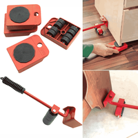 Ensemble de 5 outils de déménagement de meubles robustes, avec élévateur rouge et 4 patins à roulettes, chariot de déménagement d'appareils électroménagers pour réfrigérateur, pour un déménagement sans effort