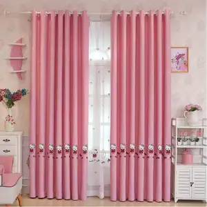 Kids Curtains Pink Bedroom French Window Cartoon Velvet Linen Shading Embroidered Hello Kitty Curtains For Kids And Children