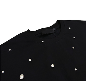 T-shirt noir pour homme de luxe personnalisé, impression par transfert thermique de strass de haute qualité, 100% coton tricoté, 200 grammes, coupe ample, col rond - Product Image 6