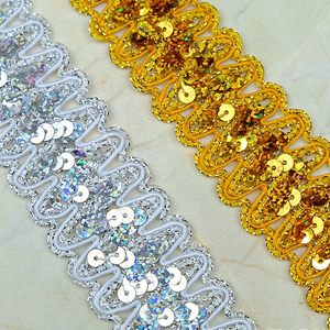 Tự Làm Trang Phục May Phụ Kiện Vàng Ren Trims 36Mm Bạc <span class=keywords><strong>Ribbon</strong></span> Cắt Tỉa Bện Sequined Ren Vải Cho Trang Trí Trang Phục - Product Image 2