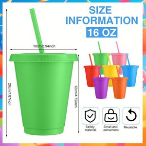 Gobelet en plastique réutilisable personnalisable avec logo, 16 oz, simple paroi, avec couvercle et paille, idéal pour les fêtes à la piscine, mariages, anniversaires, gobelets à boissons - Product Image 2