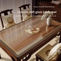 Nouveau tapis de table à manger/à café en PVC de style chinois, transparent, souple, imperméable, résistant à l'huile, résistant à la chaleur, lavable, sans motif, fabriqué en Chine