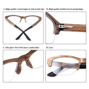 Gafas de Madera Semimontura Rectangulares para Hombre Wenzhou con Lentes AC Anti-UV Planas, Modelo 6006 - Product Image 5
