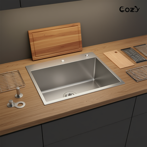 Évier de cuisine encastré en acier inoxydable à cuve unique, confortable et spacieux, 23x19 pouces, cuve profonde rectangulaire, finition brossée - Product Image 2