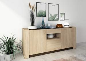 Grand ensemble de meubles de salon <span class=keywords><strong>buffet</strong></span> léger en stratifié chêne couleur bois <span class=keywords><strong>buffet</strong></span> moderne avec étagère et tiroirs - Product Image 3