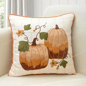 High Quality Plaid Fall Pumpkin Embroidered Removable Throw Pillow Cover Home Sofa Decoration Cushion Cover With Zip
