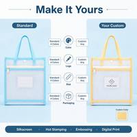 Sac de rangement en maille A4 avec poignée, 2 couches, transparent, avec fenêtre pour étiquette, pour l'école, le bureau, fermeture éclair étanche