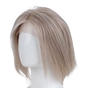 Peluca Grace Transparente <span class=keywords><strong>Gris</strong></span> Plateado con Encaje Frontal 4x4, Base de Piel, Cabello Humano Remy Sedoso para Volumen, Corte <span class=keywords><strong>Corto</strong></span>, 150% de Densidad - Product Image 1