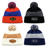 Casquette en tricot personnalisée avec pompon, patch brodé vintage, style streetwear américain, chaude et décontractée, 100% acrylique, unisexe, pour l'extérieur