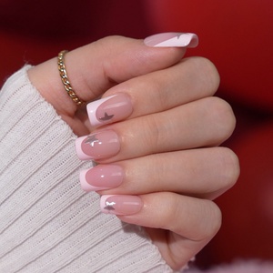 เล็บปลอมวาเลนไทน์สปริงแบบสั้นทรงเหลี่ยมทำมือลายดาวสีเงินแบบฝรั่งเศสขายส่งราคาถูก - Product Image 1
