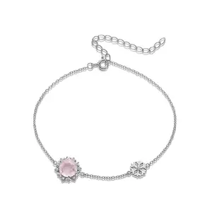 Personalizado Por Atacado Snow Flower Bracelet Jóias De Férias Quartzo Rosa 925 Sterling Silver Clássico Snowflake Pulseiras para As Mulheres