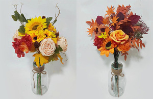 Nuovo Prodotto: Composizioni Finite di Girasoli Artificiali e Foglie d'Acero per Natale, Halloween, Giorno del Ringraziamento e San Valentino - Regalo - Product Image 2
