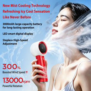 Ventilateur de voiture portable puissant Coca-Cola, refroidissement par vapeur d'eau, rechargeable par USB, mini ventilateur de poche, contrôle numérique, écran LED, pulvérisateur d'eau - Product Image 3