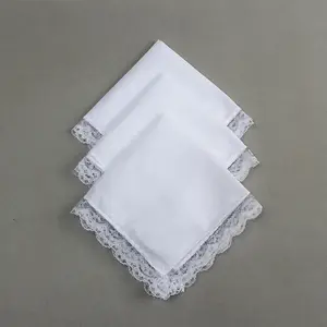 25*25cm cotton white lace bridal handkerchief