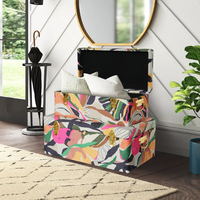 Lot de 2 malles de rangement en tissu brillant couleurs fleurs avec loquet en métal doré